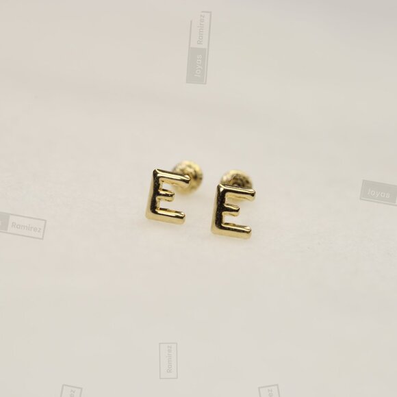 14K Solid Gold Initial Stud Earrings • Perfect Gift For Girls & Teens. - Picture 6 of 13